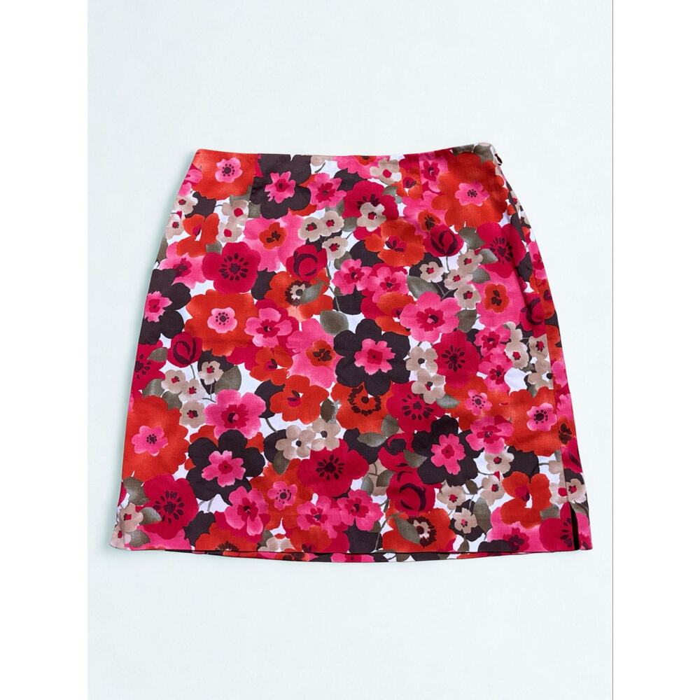 Vtg Y2K Pink Floral Watercolor Print Mini Skirt Size M Romantic